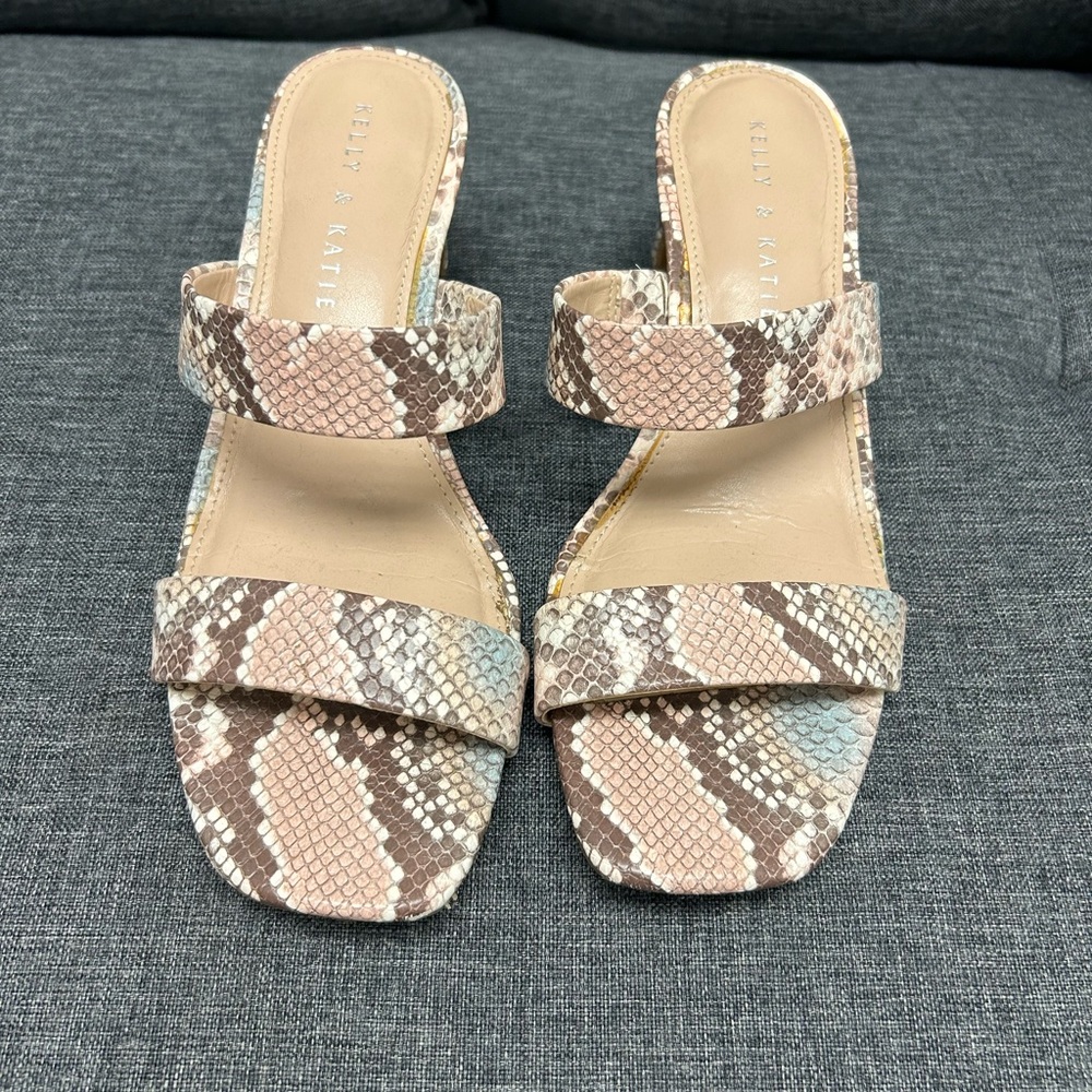 Kelly & Katie Snakeskin Sandals - Brown and Cream